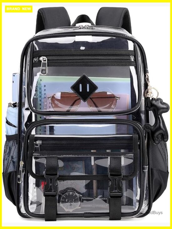 Clear PVC Backpack for School & Stadium Events, Heavy Duty Transparent Bookbag main image 7